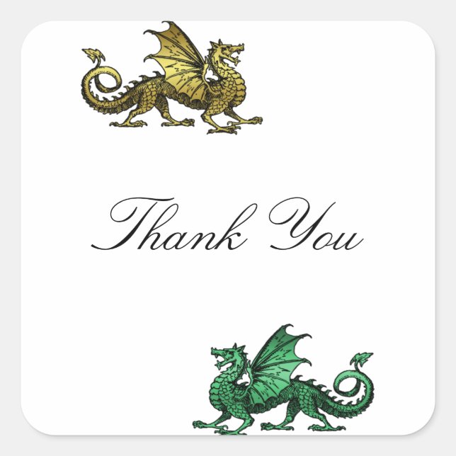 Dragón Verde Dorado Gracias Pegatinas (Anverso)