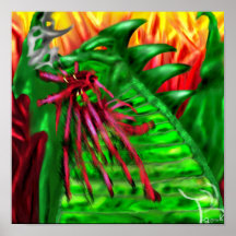 Dragón Verde en Llamas Arte de Fantasía