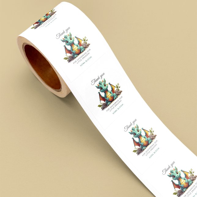 Dragón Verde Mint Baby Shower Gracias Pegatina (Subido por el creador)