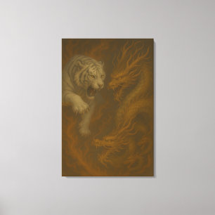 Dragón vs Tigre Blanco – Arte mural de fantasía mí