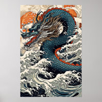 Dragon Wall Poster, Ilustracion de arte japonés