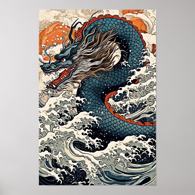 Dragon Wall Poster, Ilustracion de arte japonés (Frente)