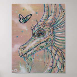 Dragón y fantasía mariposa poster de arte por Rene