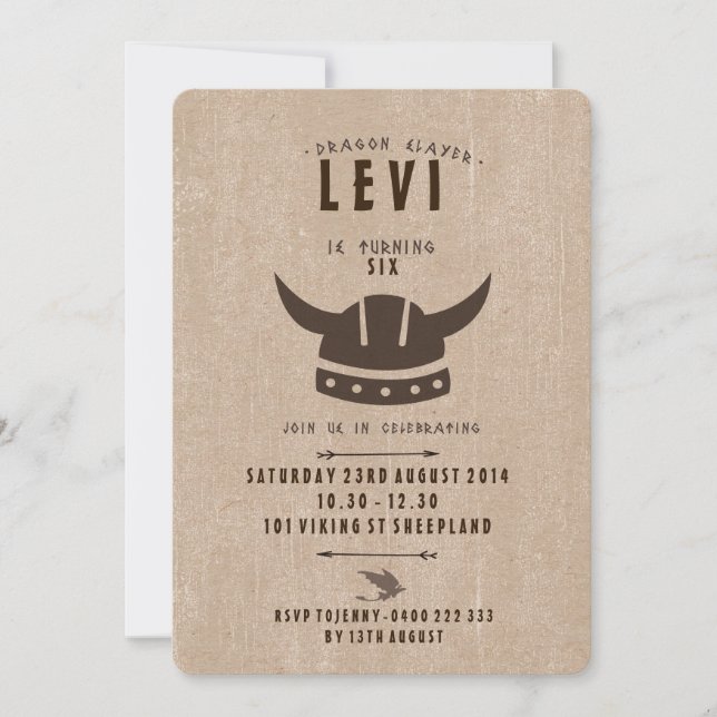 Dragón y invitación del cumpleaños de Viking (Anverso)