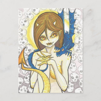 Dragón y Nymph crían una postal de arte fantasía