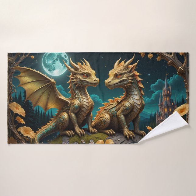 Dragones bajo la luz de la luna (Toalla de baño)