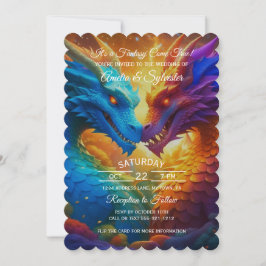 Dragones coloridos en la invitación a la boda de a