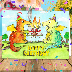 Dragones Feliz cumpleaños, tarjeta de bienvenida d