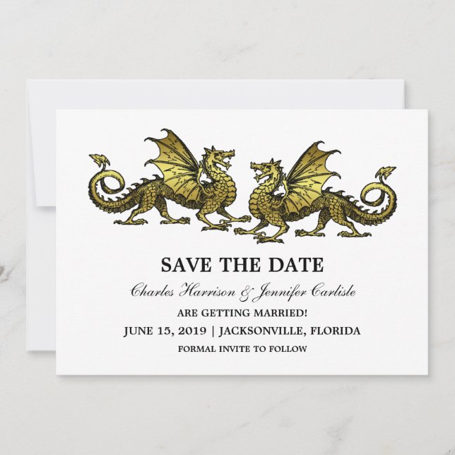 Dragones Gold Elegant Guardar la invitación de la  (Anverso)