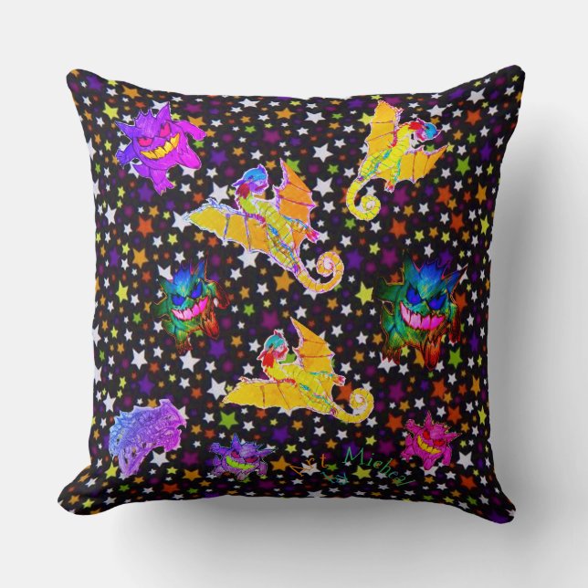 Dragones y monstruos con almohada de arte Micheal (Anverso)