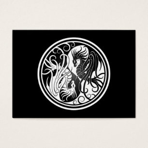 Dragones Yin Yang volando - blanco y negro