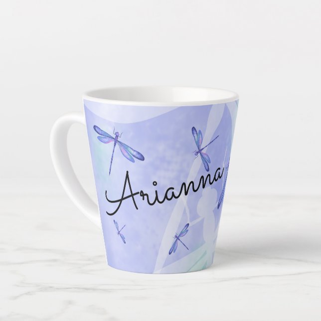 Dragonflies azules, tazas de café personalizadas (Ángulo izquierdo)
