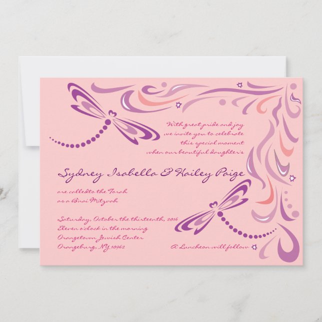 DRAGONFLIES B'nai Mitzvah Invitación (Anverso)