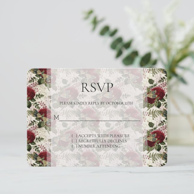 Dragonflies crema y Rosas Boda RSVP (Anverso de pie)