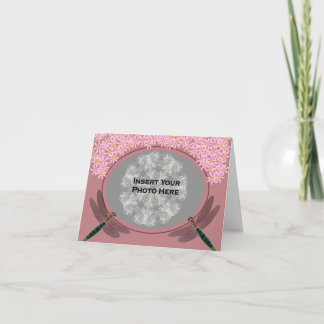 Dragonflies Pink Daisies Cute tarjeta de foto
