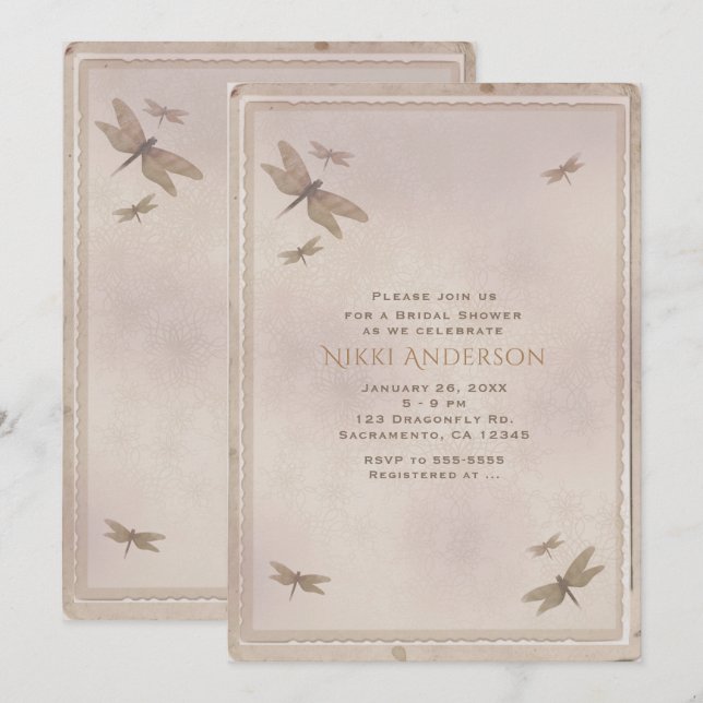 Dragonflies Vintage Dragonfly Elegante Invitación (Anverso / Reverso)