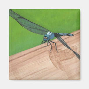 Dragonfly azul artístico sobre imanes ferroviarios