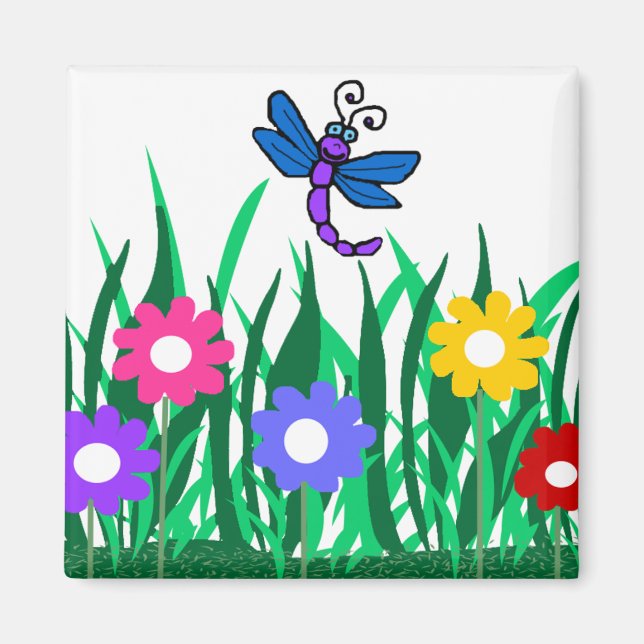 Dragonfly con un imán de flores (Frente)