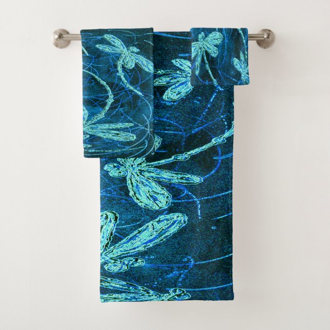 Dragonfly Dance Blue Tango Towel Set (In situ)