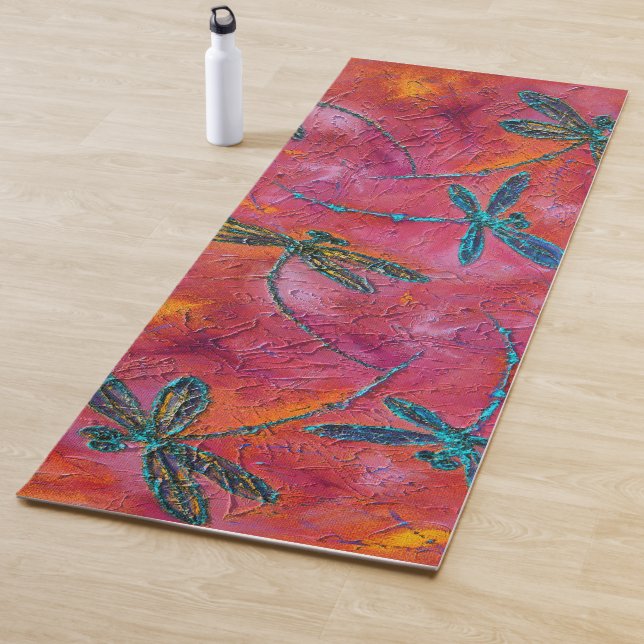 Dragonfly Dance Hot Fuchsia Yoga Mat (In situ)