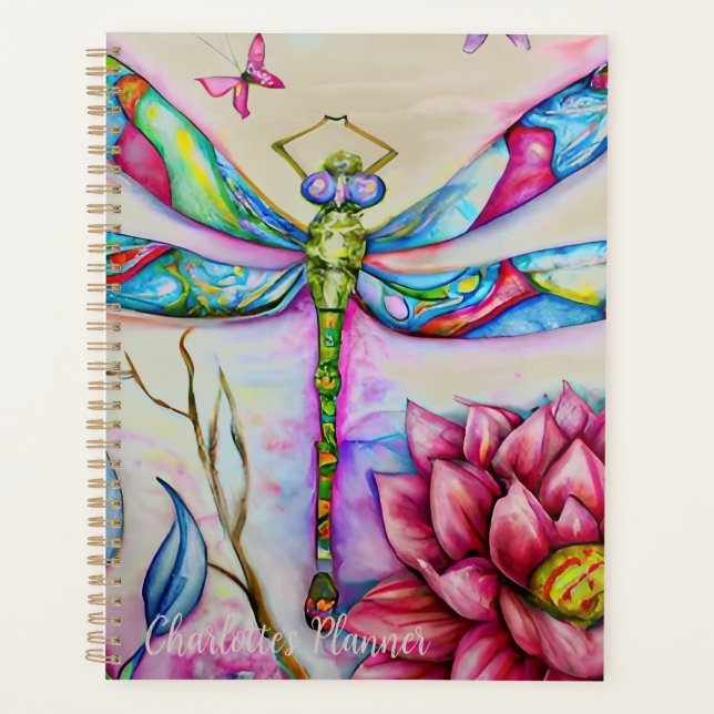 Dragonfly de acuarela arcoiris, planificador (Anverso)