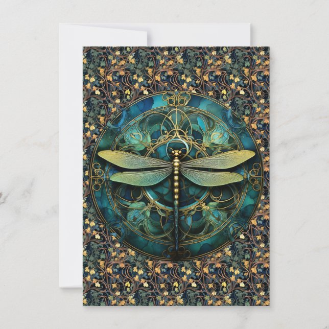 Dragonfly de estilo Art Nouveau en tarjeta de nota (Anverso)