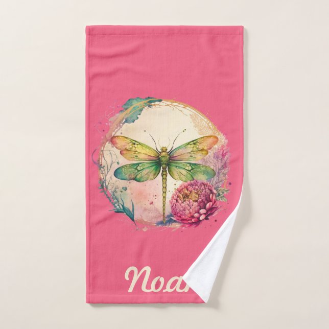 Dragonfly floral elegante con nombre personalizado (Toalla de mano)