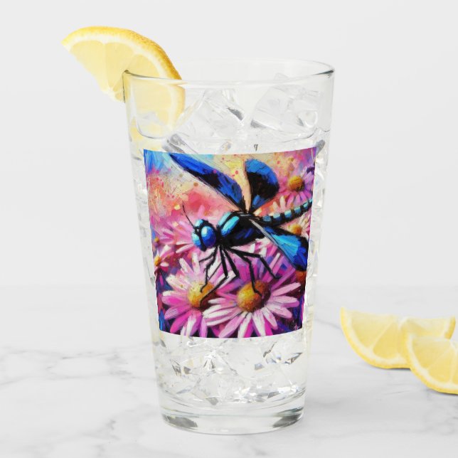 Dragonfly impresionista sobre la floral de Daisies (Anverso (hielo))