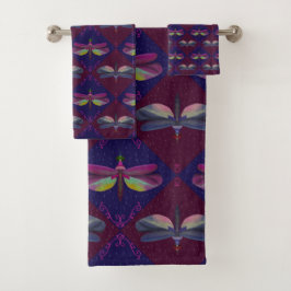 Dragonfly sobre rojo oscuro y morado con salpicadu