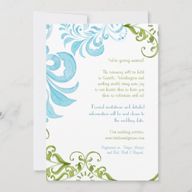 Dragonfly Swirls Scroll Moda Invitación floral mod (Anverso)