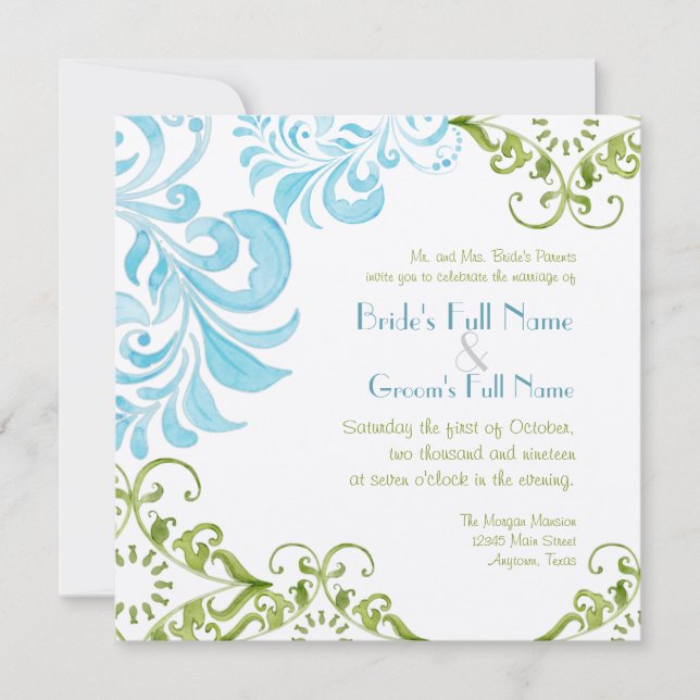 Dragonfly Swirls Scroll Moda Invitación floral mod (Anverso)