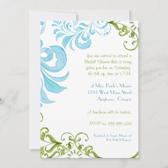Dragonfly Swirls Scroll Moda Invitación floral mod (Anverso)