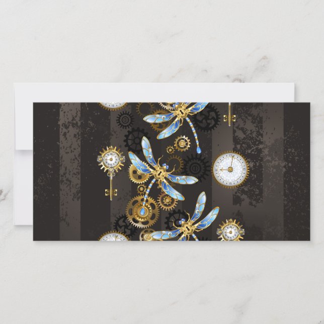 Dragoniscos de Steampunk sobre fondo rayado marrón (Anverso)