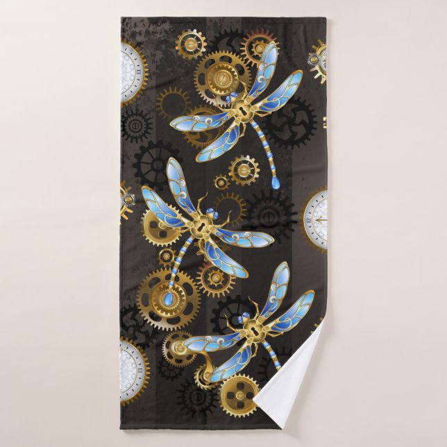 Dragoniscos de Steampunk sobre fondo rayado marrón (Toalla de baño)