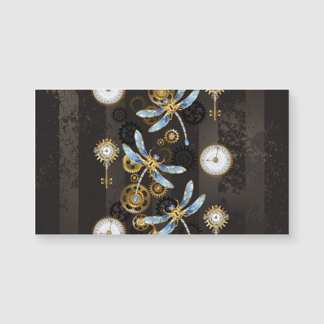 Dragoniscos de Steampunk sobre fondo rayado marrón (Anverso)