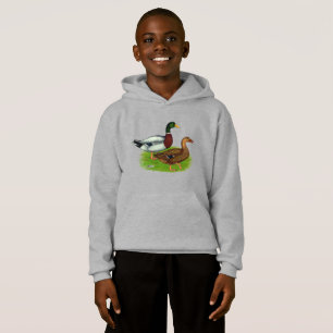 Drake mallard y pato