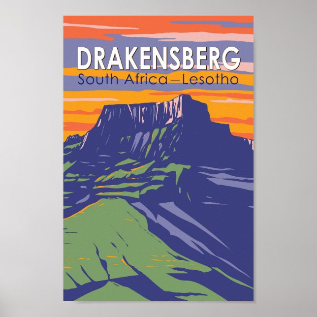 Drakensberg Sudáfrica Lesoto Retro de arte de viaj (Frente)
