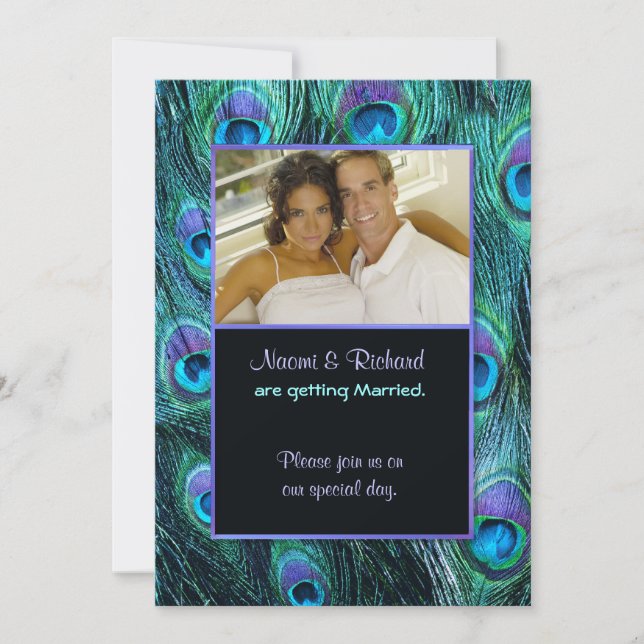 Drama de plumas de pavo real - Invitación a la bod (Anverso)