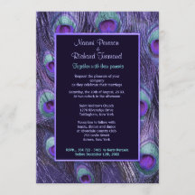 Drama púrpura de plumas de pavo real - Invitación 