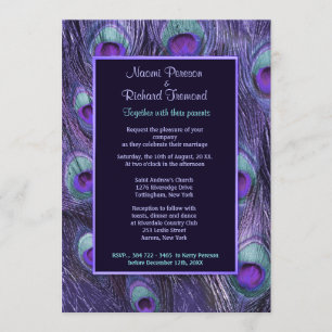 Drama púrpura de plumas de pavo real - Invitación 