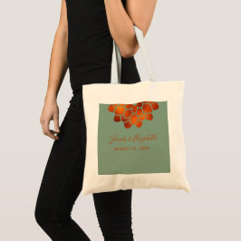 Dramática flor de cobre en la bolsa verde del Boda