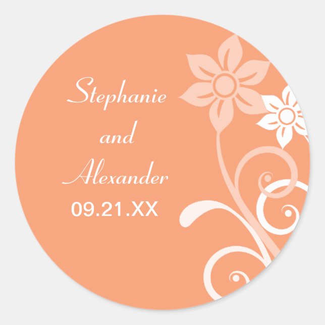 Dramática Floral Swirls Bodas Pegatinas (Anverso)