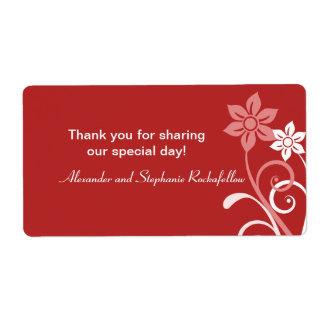 Dramática Floral Swirls Etiquetas de boda, Rojo