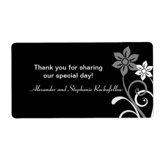 Dramática Floral Swirls Etiquetas de bodas, negro