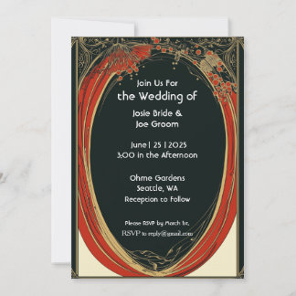 Dramática invitación a la boda de Art Nouveau rojo