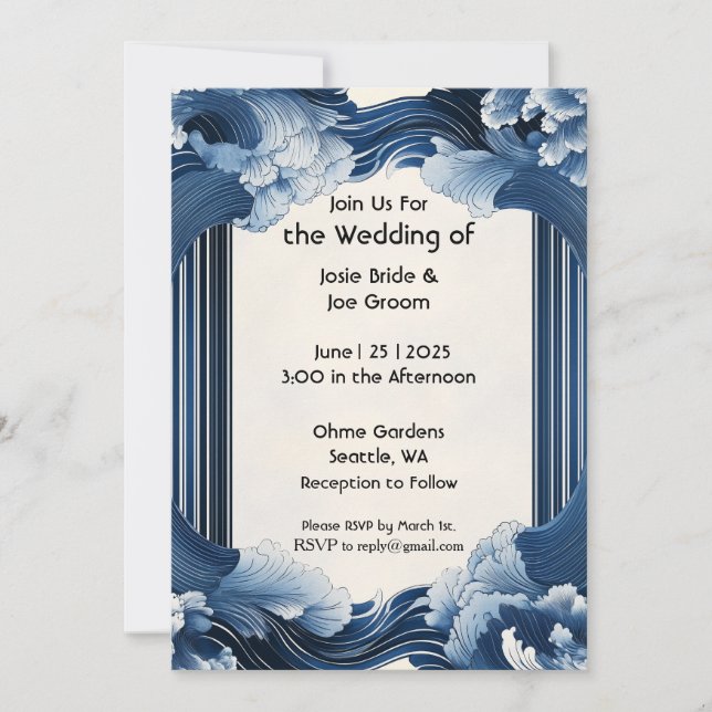 Dramática invitación a la boda de olas oceánicas (Anverso)