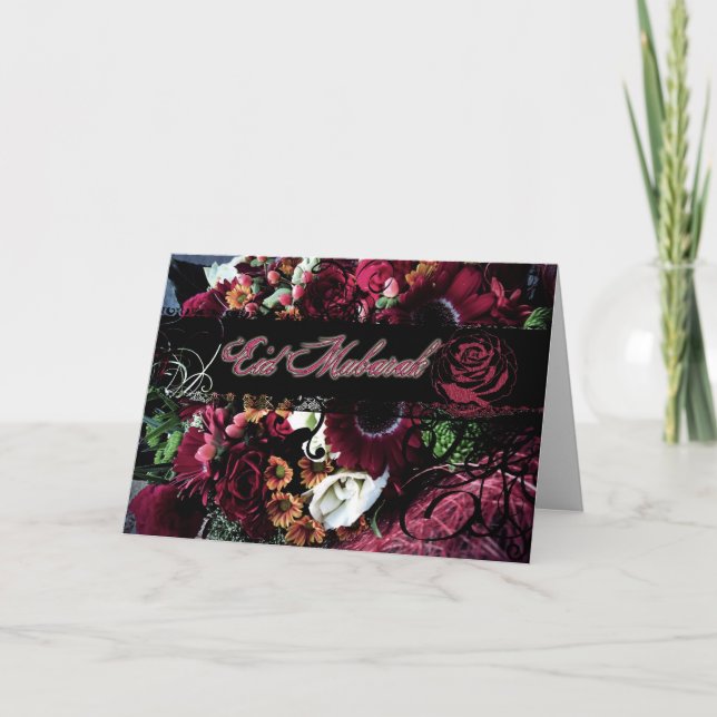 Dramática tarjeta floral Eid Mubarak (Anverso)