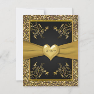 Dramática tarjeta RSVP de Corazón Negro y Oro