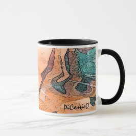Dramática taza de arte colorida con trapo negro