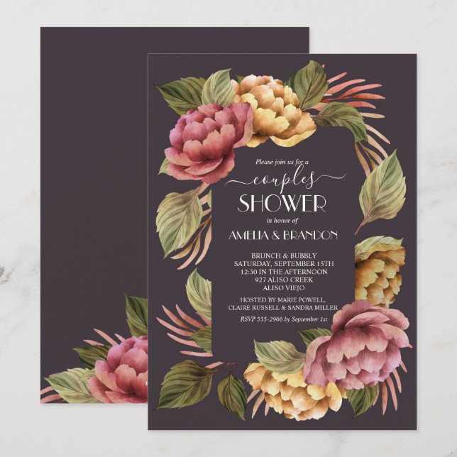 Dramáticas Parejas Florales Invitaciones Matrimoni (Anverso / Reverso)